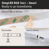 Adhesive tape on the back of SimplLED RGB 3in1 LED strip for easy installation and connection