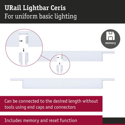 White URail Lightbar Ceris plastic rail light for uniform basic lighting with connectors and memory function