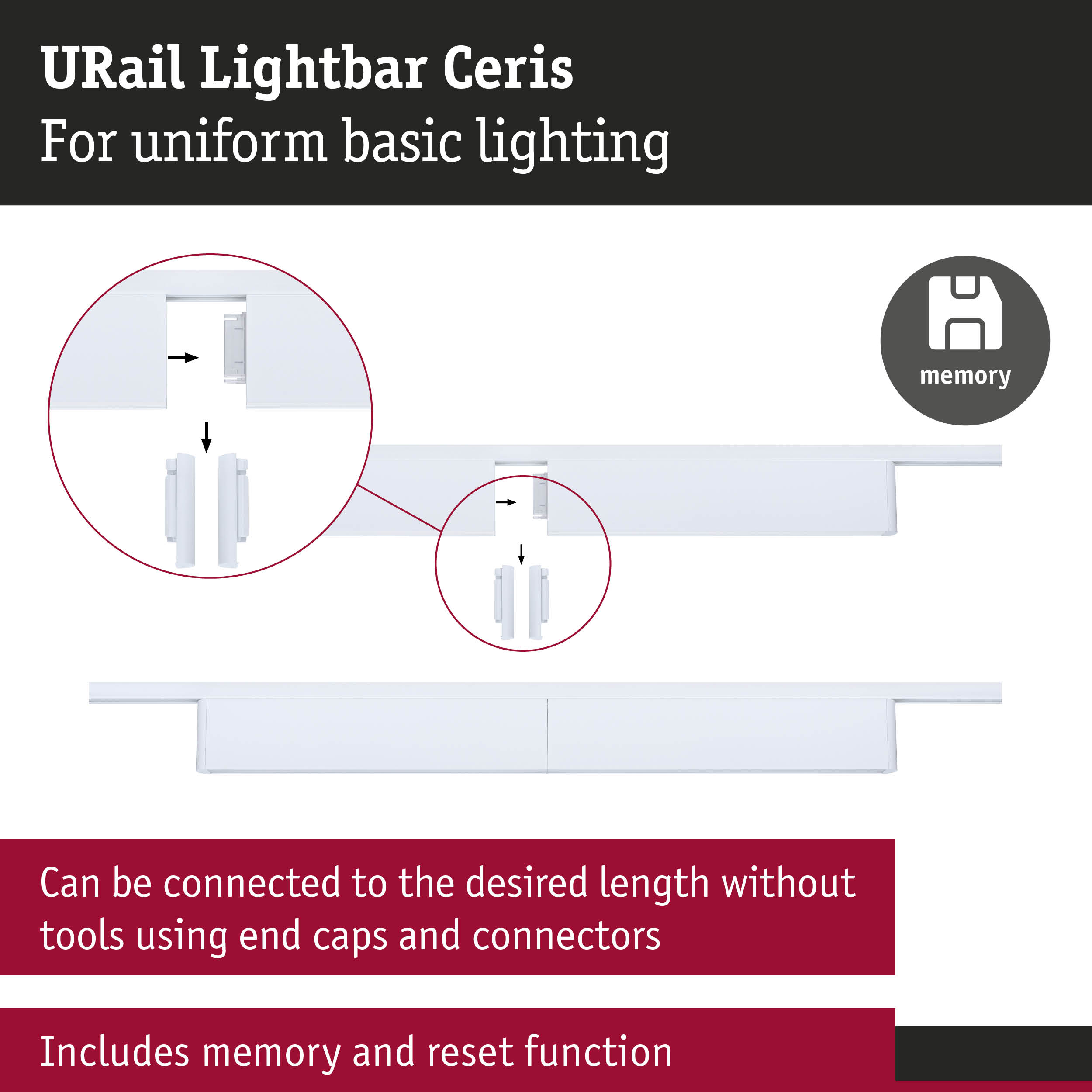 White URail Lightbar Ceris for uniform basic lighting with memory and tool-free connectors