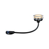 Round LED recessed light with stainless steel trim and black cable for modern indoor lighting