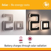 Solar-powered house number with LED lighting in grey and black for energy-efficient outdoor lighting