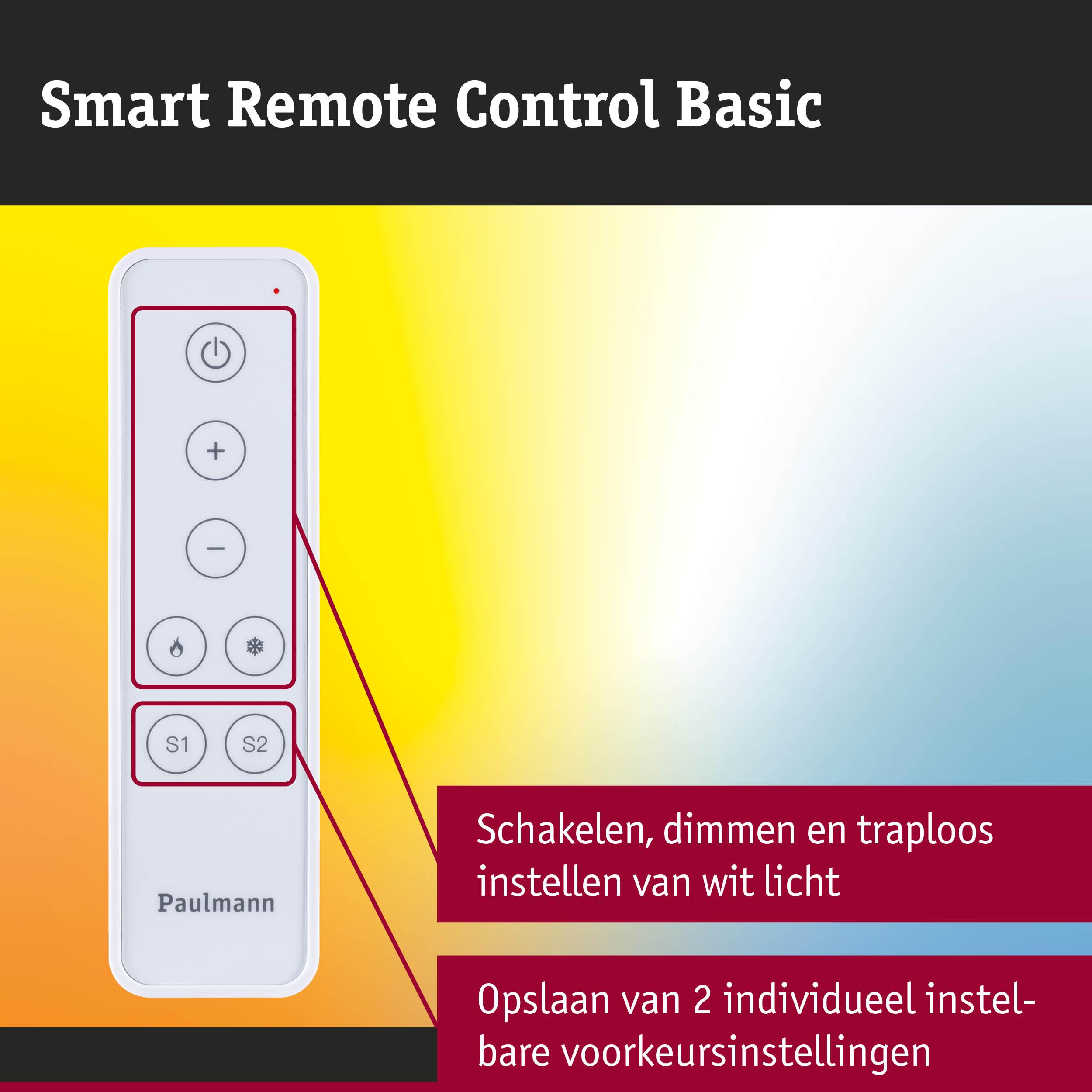 Witte Smart Remote Control Basic voor schakelen, dimmen en opslaan van twee voorkeurinstellingen wit licht