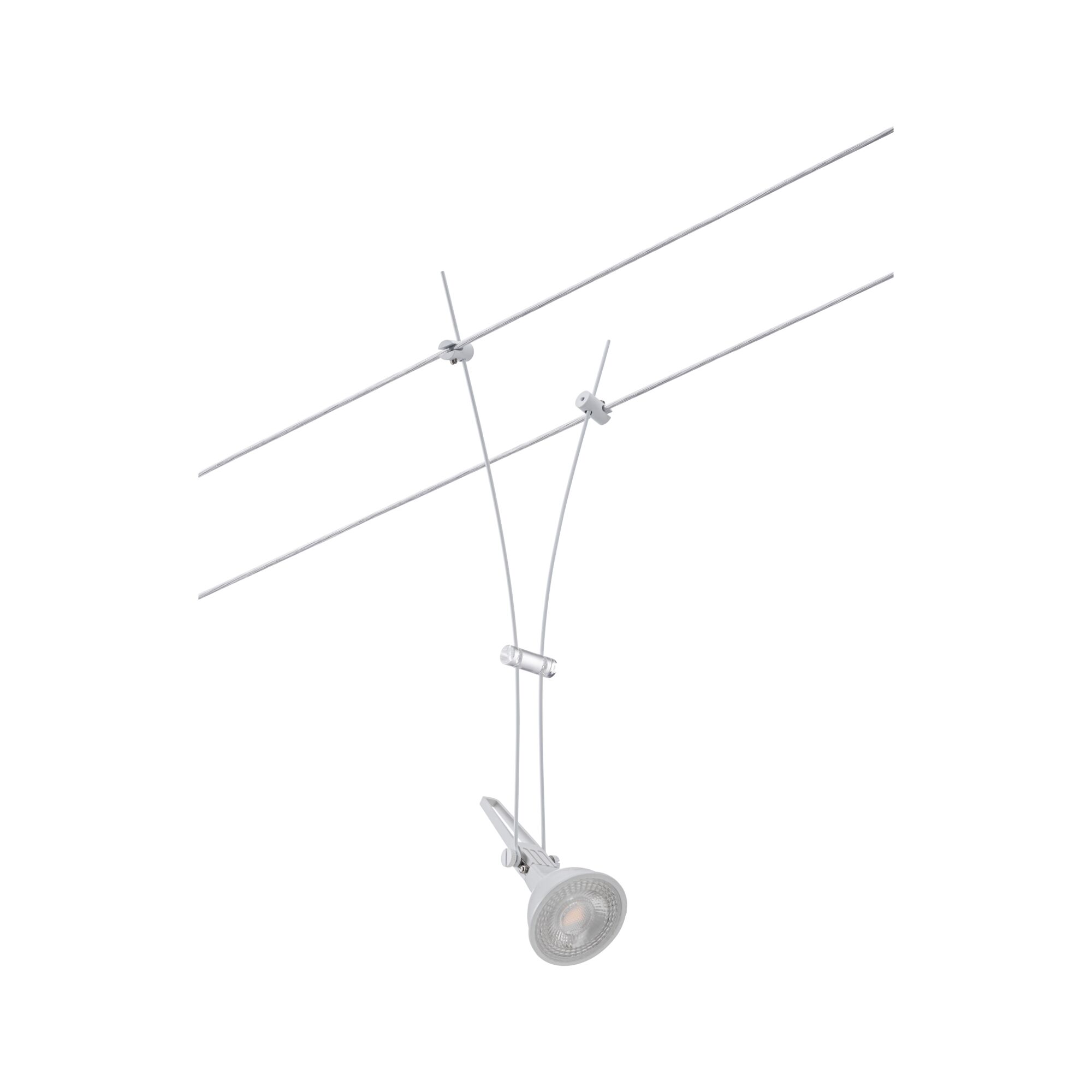 Wit kabelverlichtingssysteem met verstelbare metalen LED-spot voor flexibele kamerverlichting