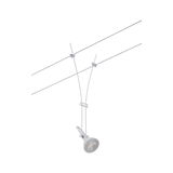 Hvidt kabelsystem med justerbar LED-spot i metal til fleksibel belysning i rummet