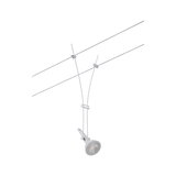 White cable lighting system with adjustable metal LED spotlight for flexible room illumination