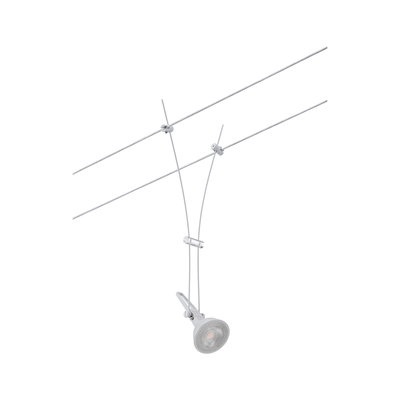 White cable lighting system with adjustable metal LED spotlight for flexible room illumination