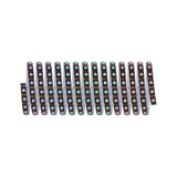 Colorful RGB LED strip with flexible black band for customizable lighting effects and decoration.