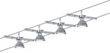 Three-light LED cable system lamp in chrome with adjustable spotlights for modern room lighting