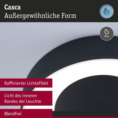 Schwarze Casca LED-Deckenleuchte mit raffiniertem Lichteffekt und IP44 Schutz für Badezimmerbeleuchtung