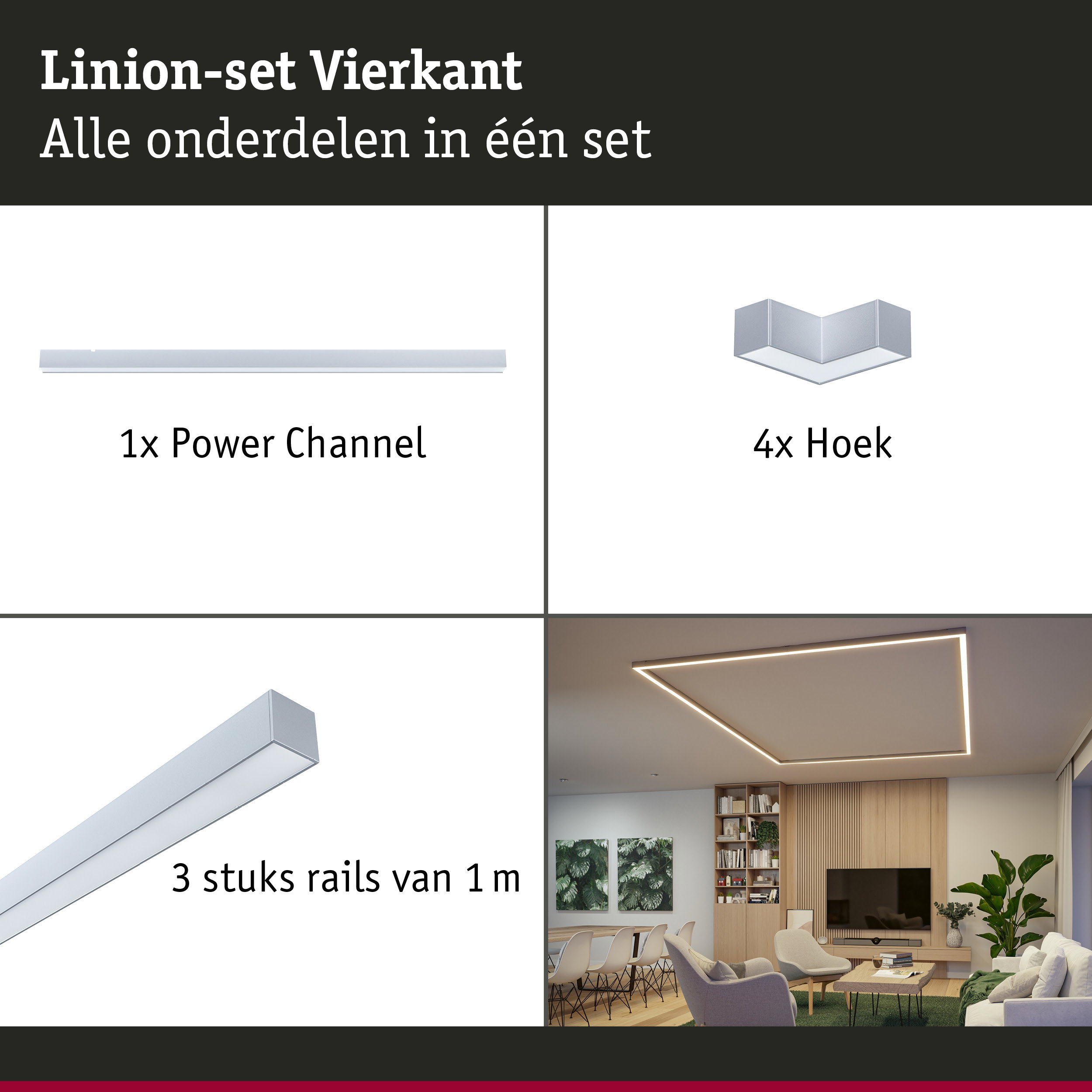 Linion Lichtkanaal Rechthoek Volledige set 230/24V W 3000K Chroom mat