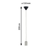 Hanglamp van grijs beton met zwarte plafondbevestiging en 200 cm kabel