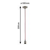 Pendant light with red cable and brass-colored metal holder, 200 cm length, 100 mm diameter
