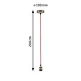 Suspension avec câble rouge et support métallique couleur laiton, longueur 200 cm, diamètre 100 mm