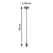 Pendant light with red cable and brass metal socket, 200 cm length, 100 mm diameter