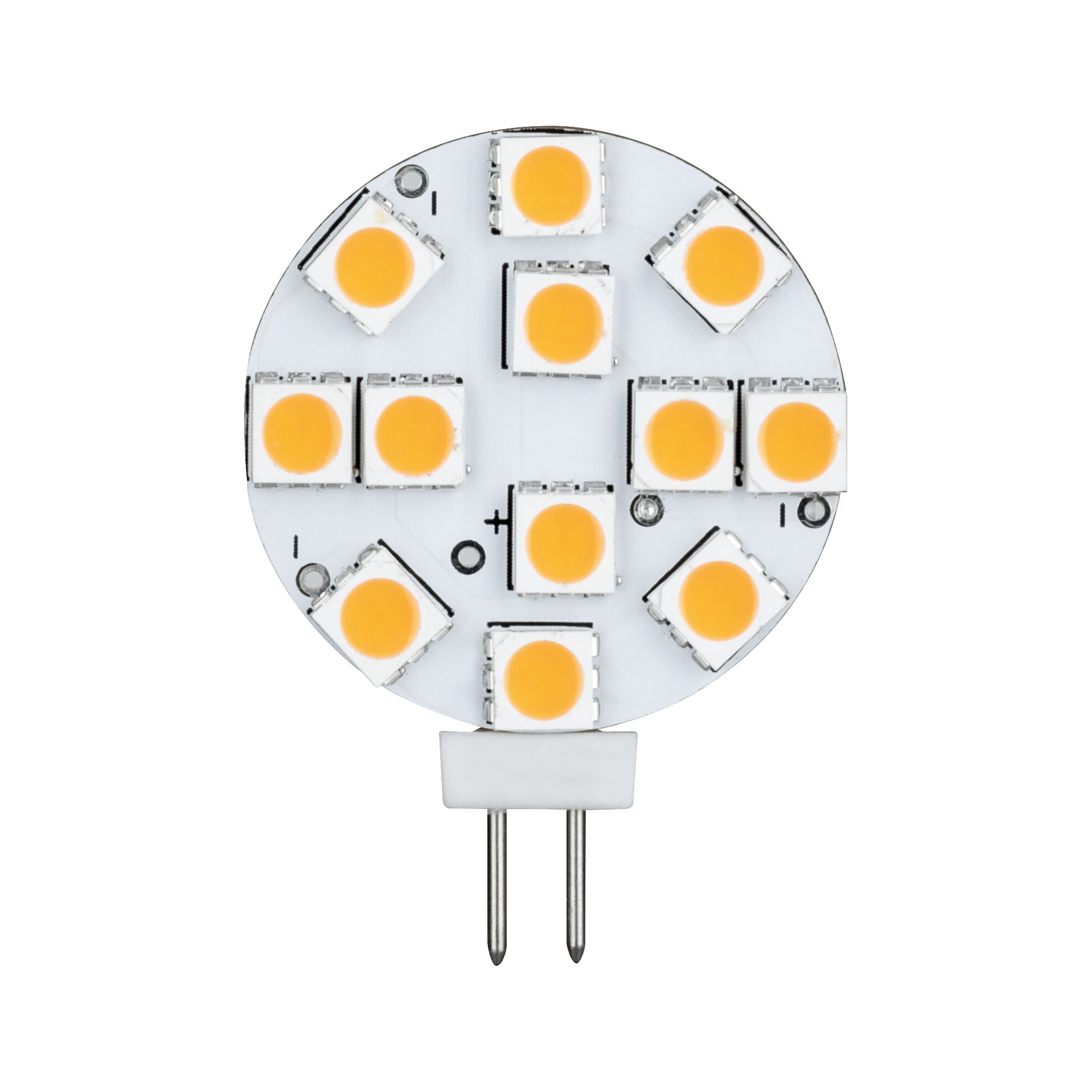 Round LED circuit board with 12 warm white LEDs and G4 base for energy-efficient lighting