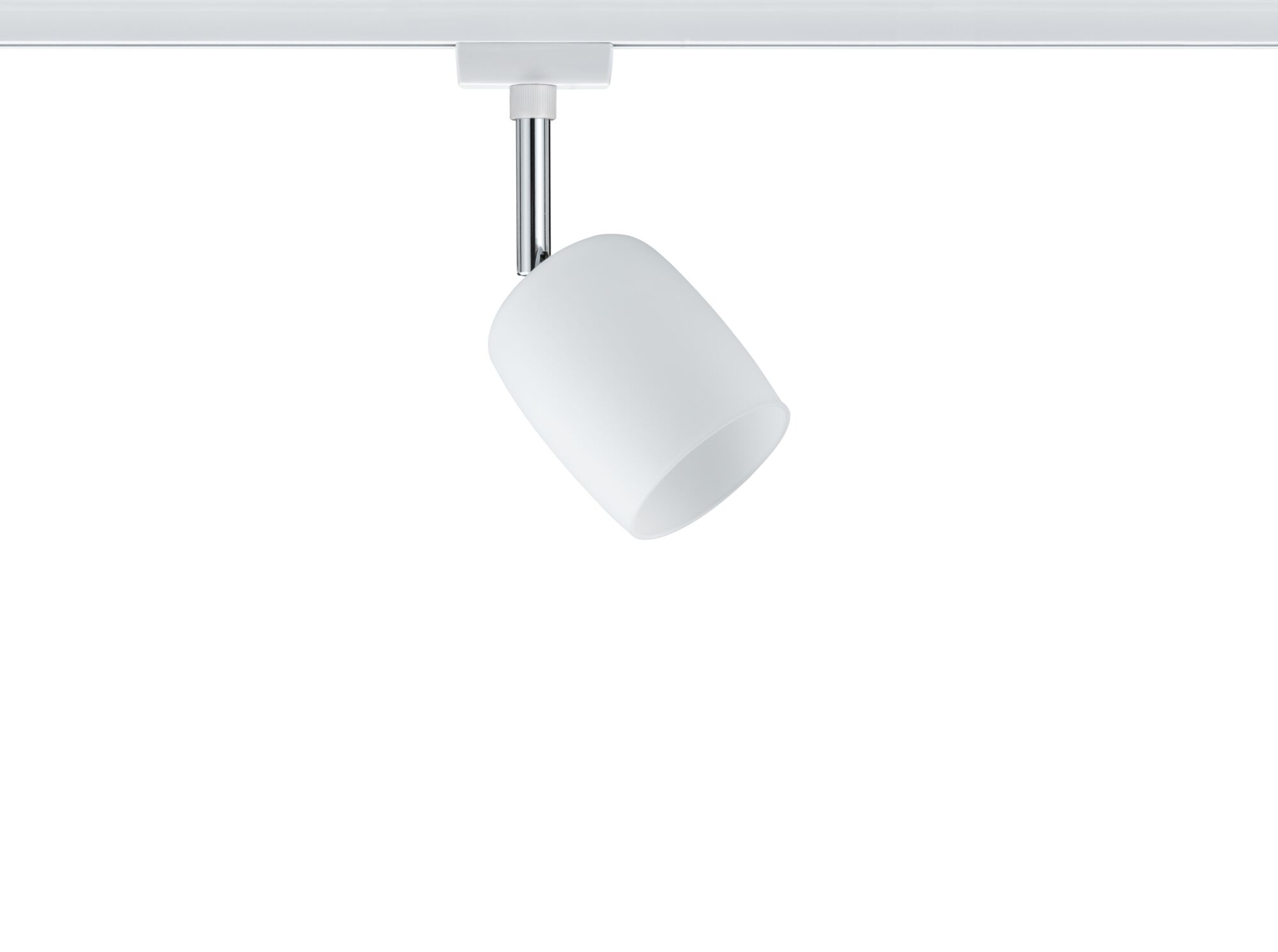 Modern white LED spotlight made of metal and glass for track systems, dimmable and adjustable