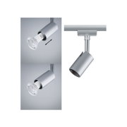 Moderner silberner LED-Strahler aus Metall mit verstellbarem Leuchtkopf für Schienensysteme