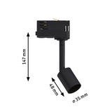 Schwarzer LED-Strahler aus Metall mit 35 mm Durchmesser und 147 mm Höhe für Schienensysteme