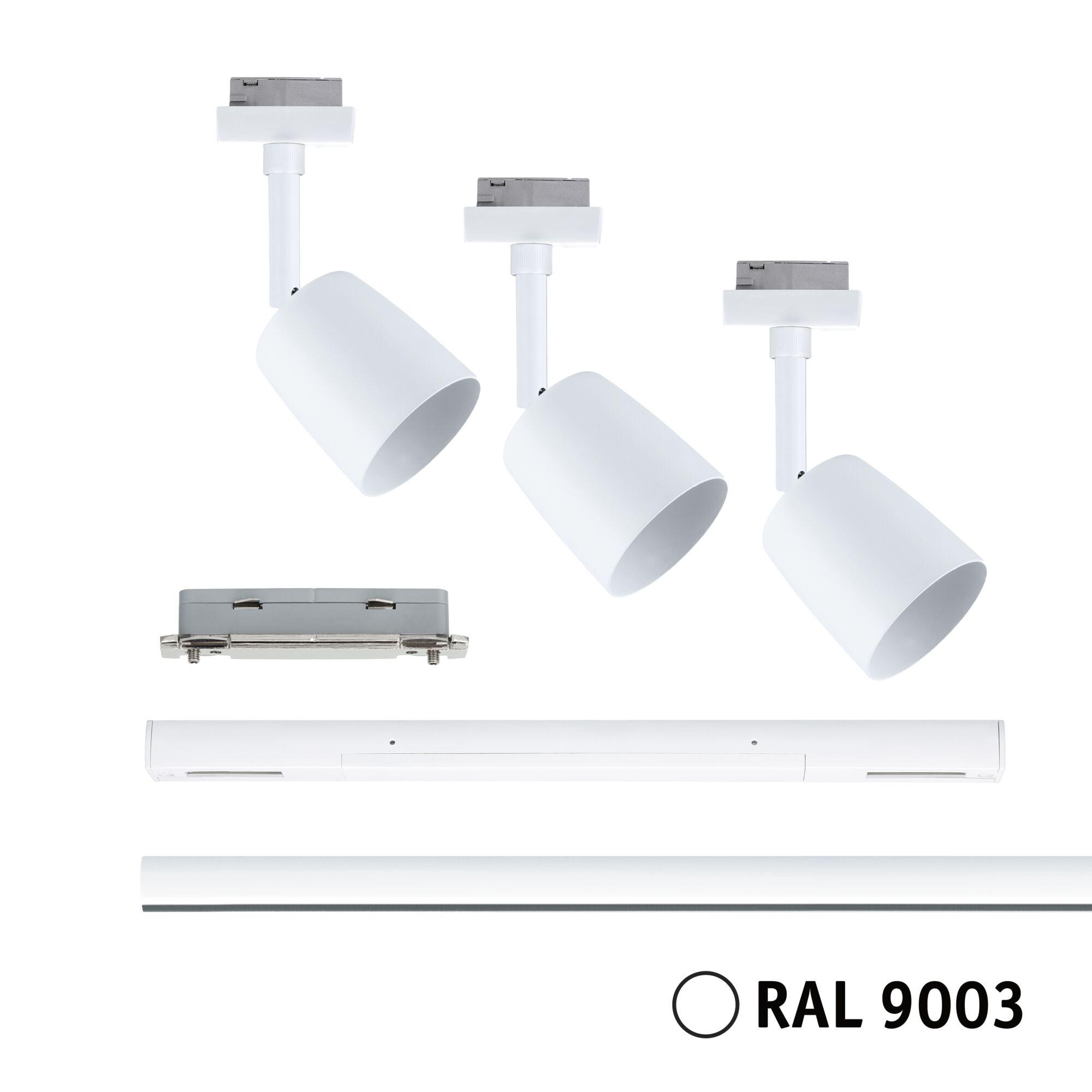 White metal LED track spotlights in RAL 9003 for modern interior lighting solutions