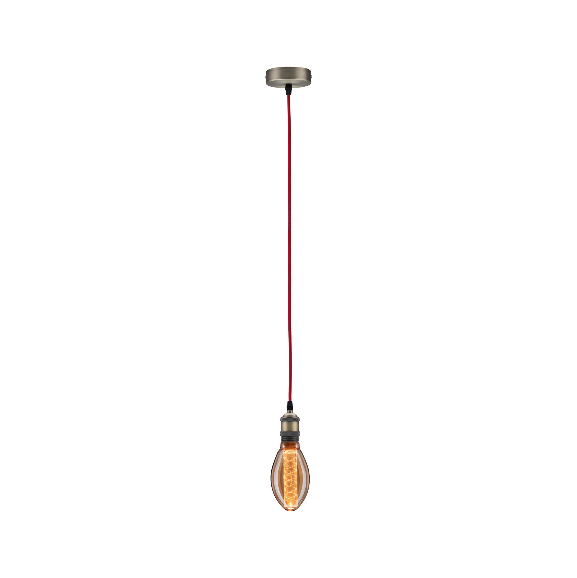 Hanglamp met rode kabel en vintage LED-lamp in bruin glas voor stijlvolle verlichting
