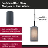 Abat-jour en tissu Valerio anthracite, moderne, prêt à l'emploi, suspension simple ou multiple possible