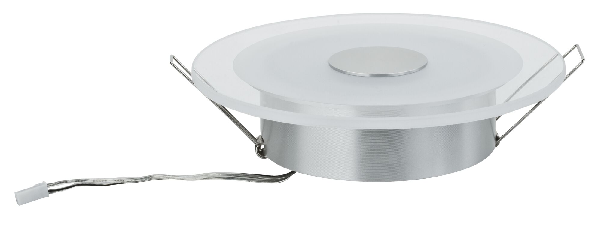 Ronde LED-inbouwspot met mat glas en zilverkleurige metalen behuizing voor moderne verlichting