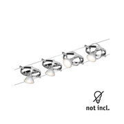Modern chrome cable spotlight bar with four adjustable LED spotlights for versatile room lighting