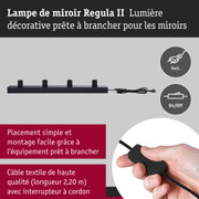 Lampe de miroir Regula II noire en métal avec câble textile et interrupteur pour éclairage de salle de bain
