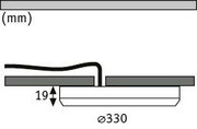 Technische Zeichnung einer flachen LED-Deckenleuchte mit 330 mm Durchmesser und 19 mm Höhe