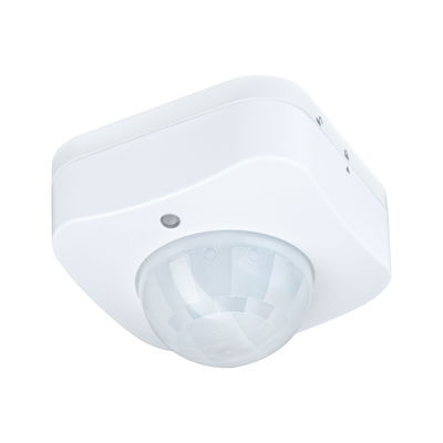 White plastic motion sensor with dome lens for indoor light control and energy saving