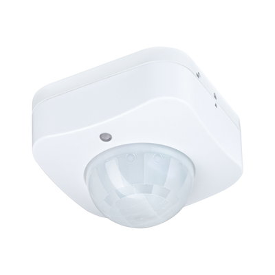 White plastic motion sensor with dome lens for indoor light control and energy saving