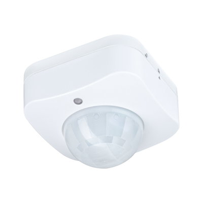 White plastic motion sensor with dome lens for indoor light control and energy saving