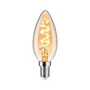 Vintage candle-shaped LED bulb with warm white light and spiral filament for decorative lighting