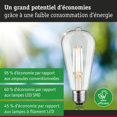 Ampoule LED à verre transparent avec culot argenté, ultra efficace pour une faible consommation d'énergie