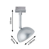 Silver LED spotlight lamp with 155 mm height and 100 mm diameter, modern indoor lighting fixture