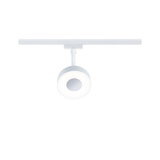 Runder weißer LED-Spot an Schienensystem mit modernem Design für flexible Raumbeleuchtung