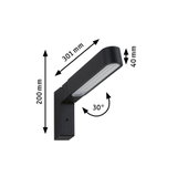 Black metal LED wall light 301 mm long with 30° tilt angle for modern outdoor lighting solutions