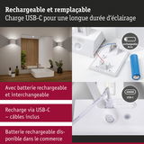 Applique murale LED blanche rechargeable avec charge USB-C et batterie remplaçable pour un éclairage durable