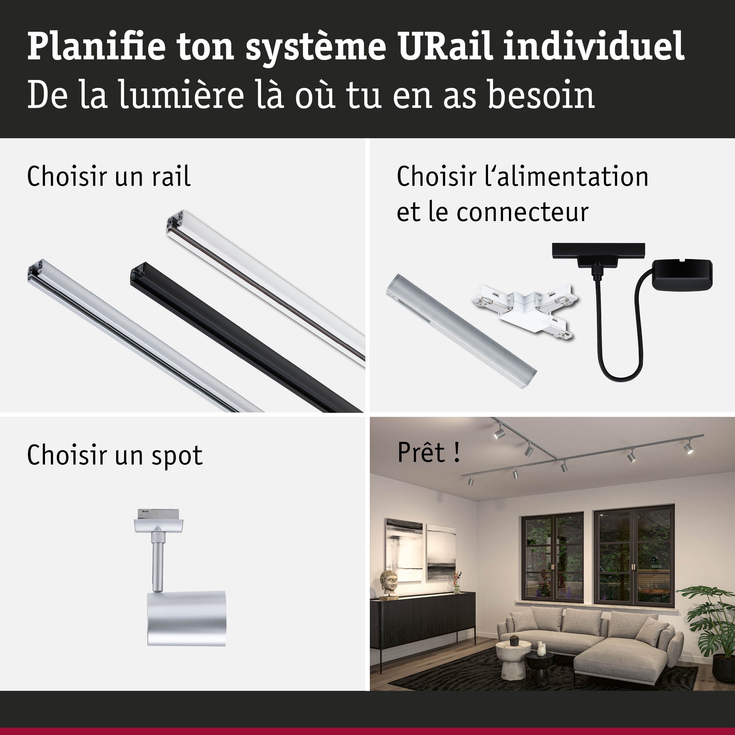 Guide étape par étape pour planifier un système de rail URail avec rails, alimentation et spots