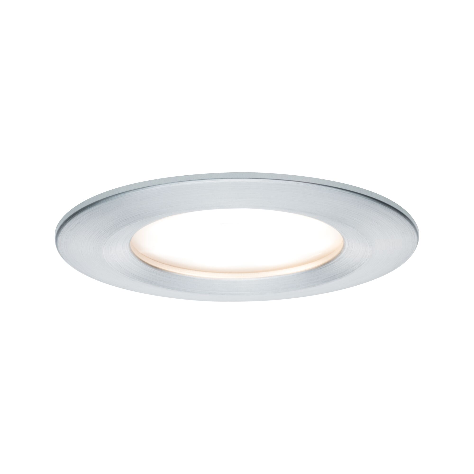 Rundes LED-Einbauleuchte aus gebürstetem Aluminium in Silber mit warmweißem Licht für Wohnräume