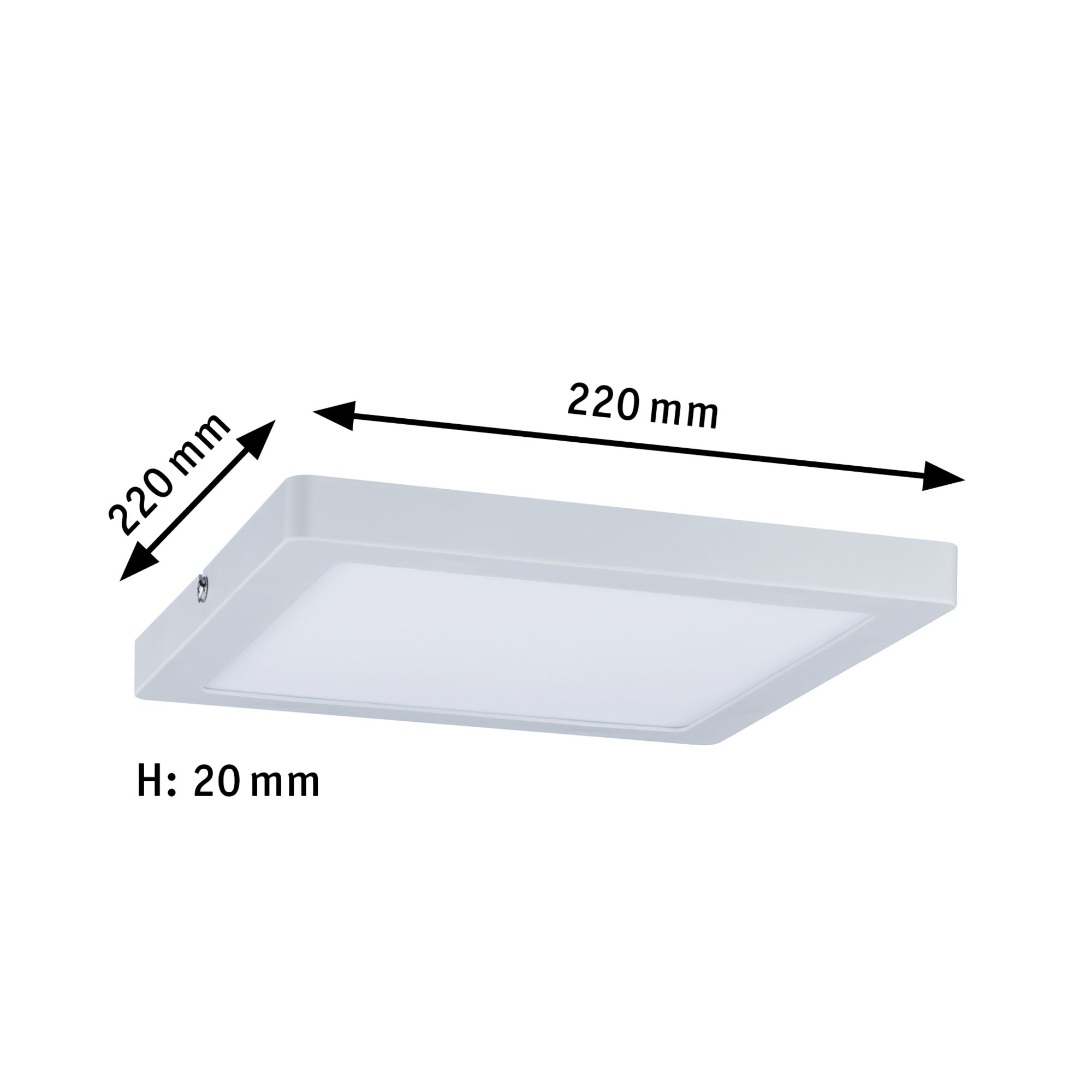 Quadratische weiße LED-Deckenleuchte aus Kunststoff, 220x220 mm, flach mit 20 mm Höhe