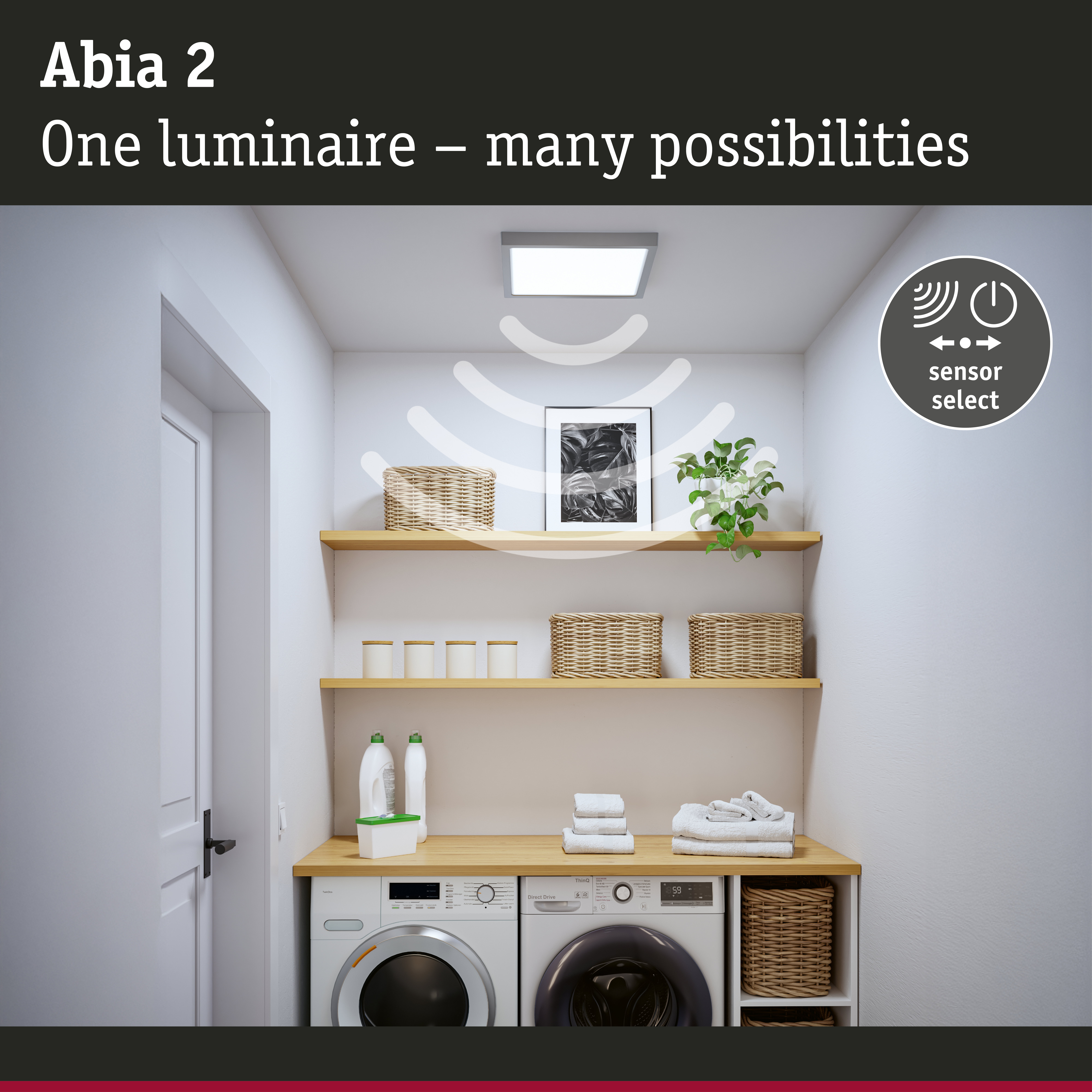 LED Panel Abia 2 White Select Twilight-controlled motion detector (HF) angular 400x400mm 16W 1400lm 2700 - 4000K Chrome matt