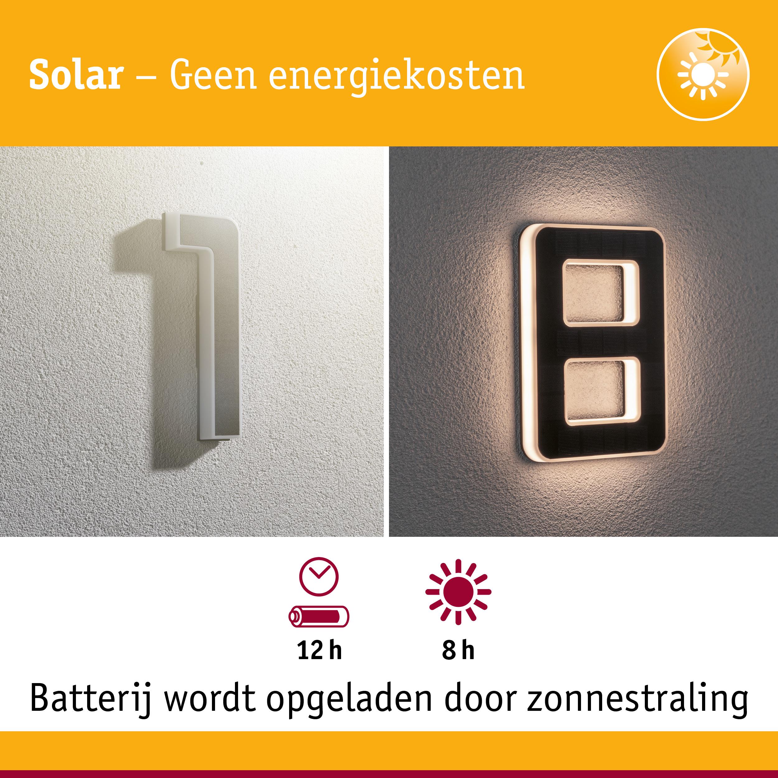 Zonne-energie huisnummers in wit en zwart met LED-verlichting en oplaadbare batterijduur