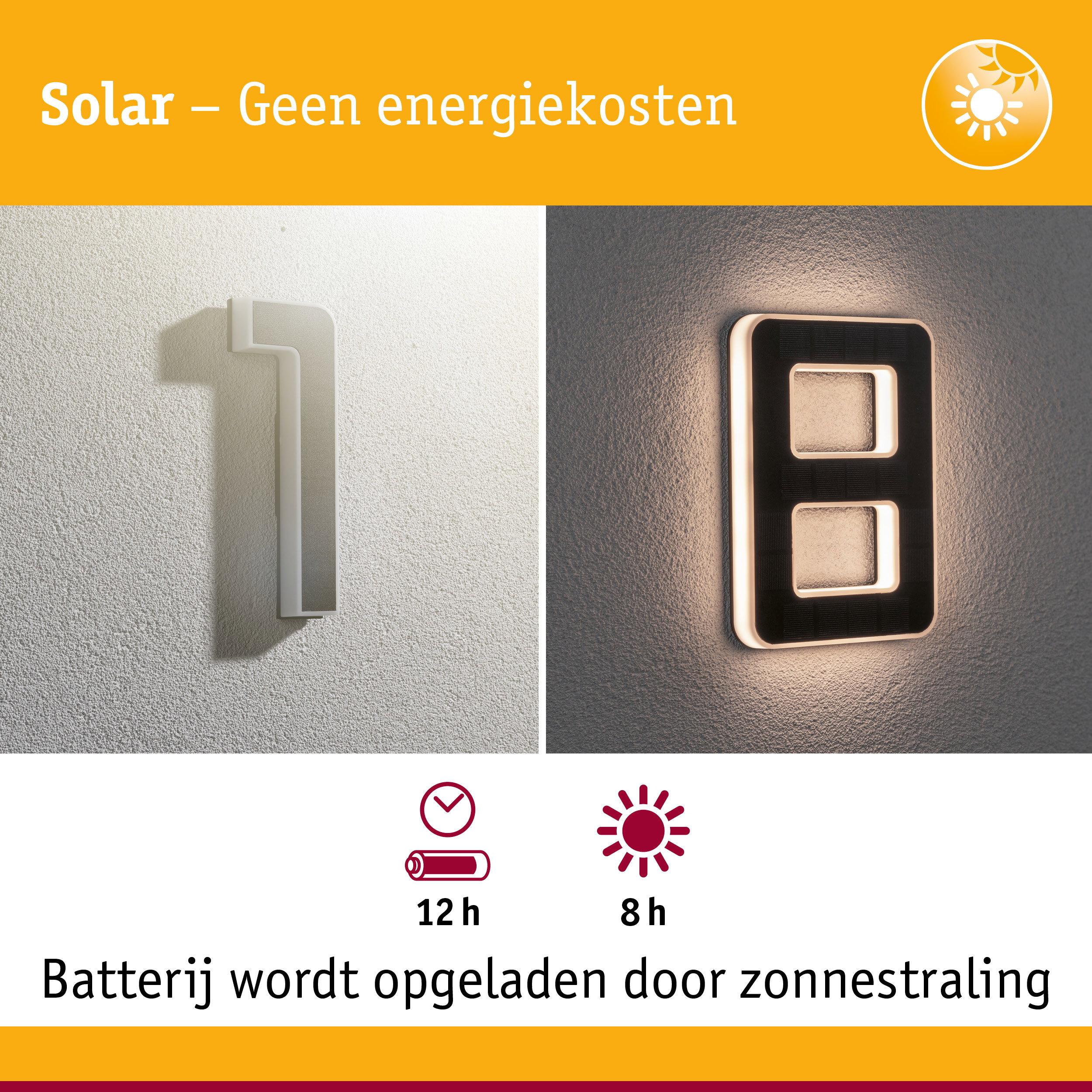 Zwart-witte LED-wandlamp op zonne-energie met 12 uur batterijduur