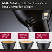 Zwarte LED-lamp met instelbare lichtkleur van 2700K tot 4000K voor warmwit en neutraal wit licht