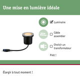 Luminaire encastré LED noir avec lumière blanc chaud et câble pour éclairage de jardin