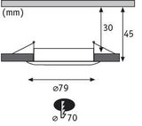 Technische Zeichnung eines runden LED-Einbaustrahler mit 79 mm Durchmesser und 45 mm Höhe.
