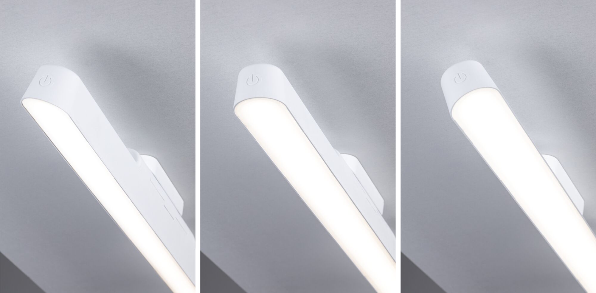 Drei weiße LED-Deckenleuchten mit Touch-Schalter in modernem Design für Wohnraumbeleuchtung