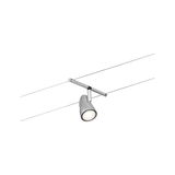 Moderner silberner LED-Seilstrahler aus Metall für flexible Beleuchtung im Wohnraum