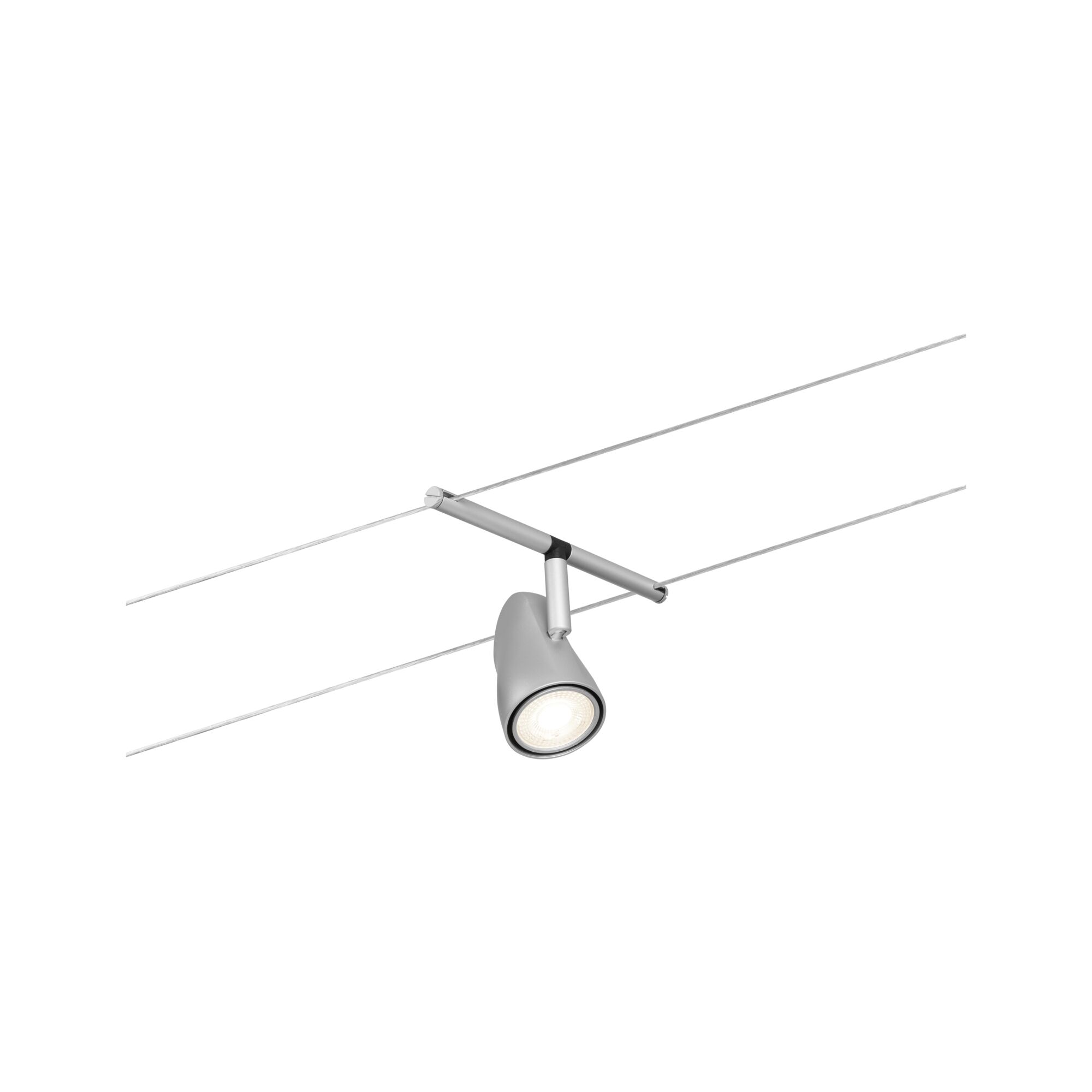 Moderner silberner LED-Seilstrahler aus Metall für flexible Beleuchtung im Wohnraum